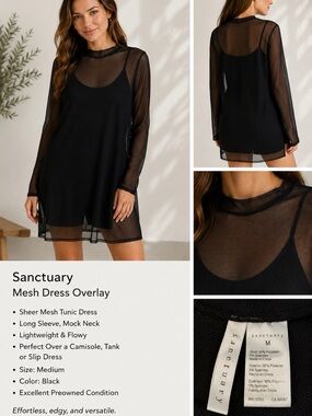 Sanctuary Black Sheer Mesh Tunic Dress Overlay